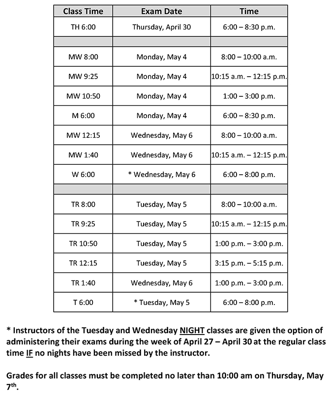 Spring 2026 Exam Schedule